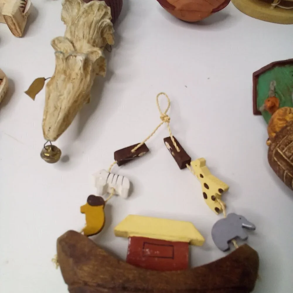 Vintage Wood Noah's Ark Decor Lot Bible Animals Hanging Figures